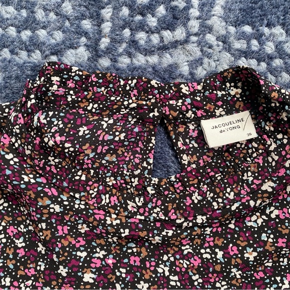 🌸 JACQUELINE DE YONG BOHO BLACK WHITE MULTI FLORAL MOCK NECK LONG SLEEVE DRESS! - Picture 7 of 12